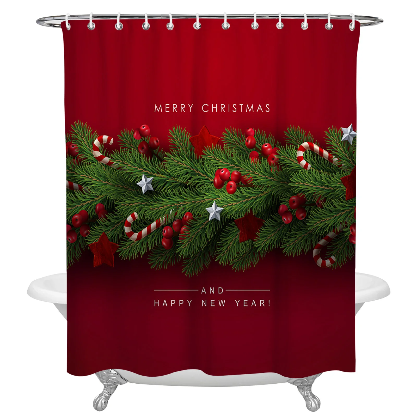 

Рождественская елка сосновые иглы конфеты бант душевая занавеска Рождественский Декор для ванной комнаты занавеска водонепроницаемая для...