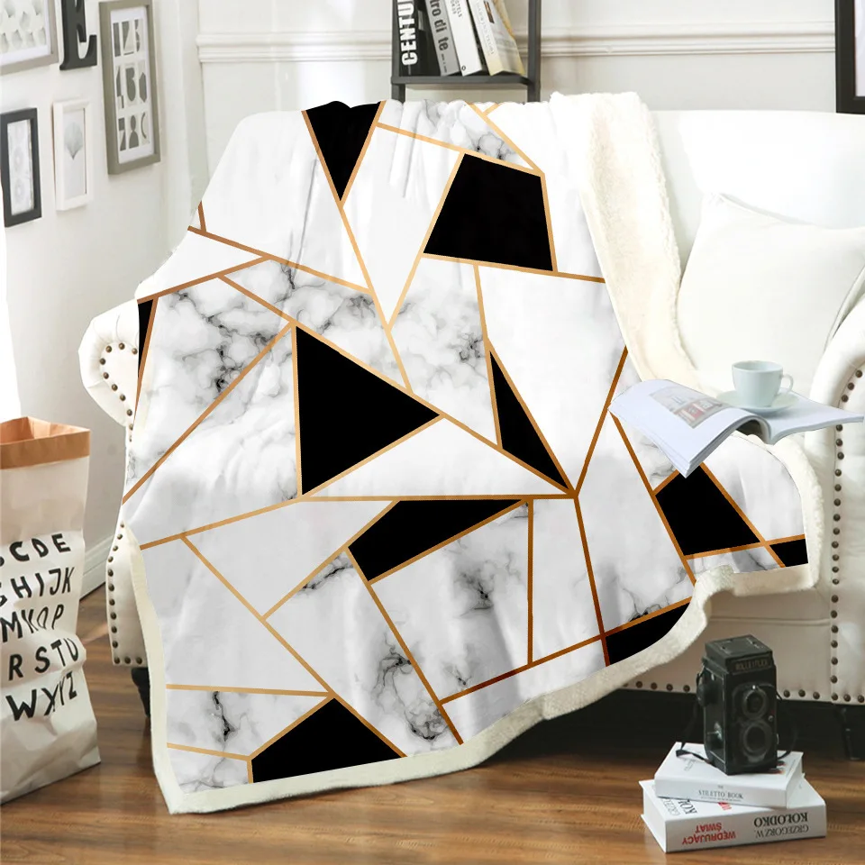 

New Geometric Flannel Throw Blanket Bed Quilt Bedspread Thicken Blanket and Warm Sofa Cover for Home Camping Mat All Season