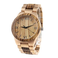 2020 popular custom create your own mens grooms water proof rose gold stainless steel and zebra wood wrist watch