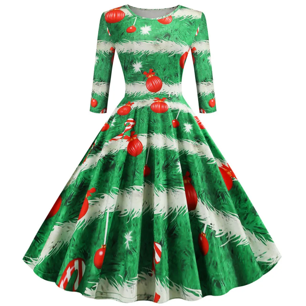 Kerstjurk рождественское платье женское половина рукава Винтаж 1950 s Хепберн