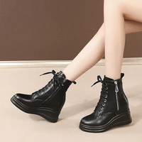 2020 japan south korea new winter ankle women boots genuine leather 8cm wedges fashion boots black women shoes waterproof taiwan