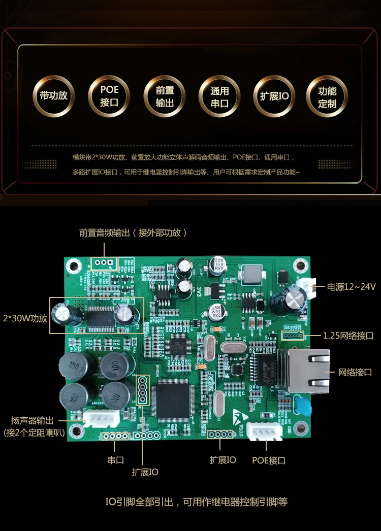 IP сеть вещания аудио декодер плата модуль сетевая Колонка динамик выделенный 2*30