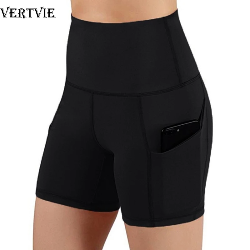 VERTVIE Women High Waist Sports Shorts Workout Running Fitness Gym Yoga Leggings Female Compression With Side Pocket | Спорт и
