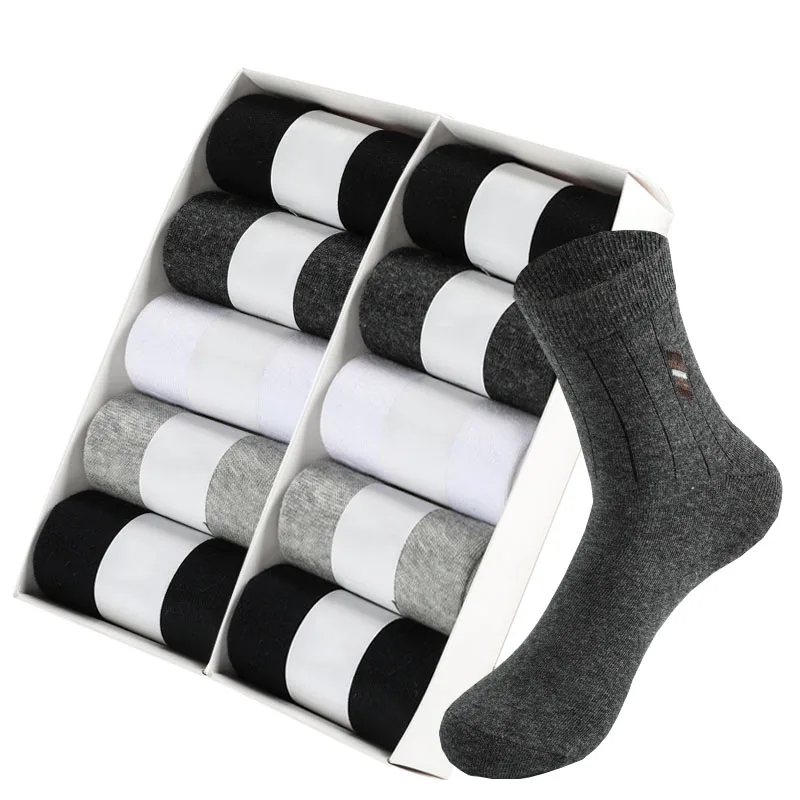 

Носки мужские хлопковые 10 пар, мягкие дышащие, в деловом стиле, черные, лето-зима