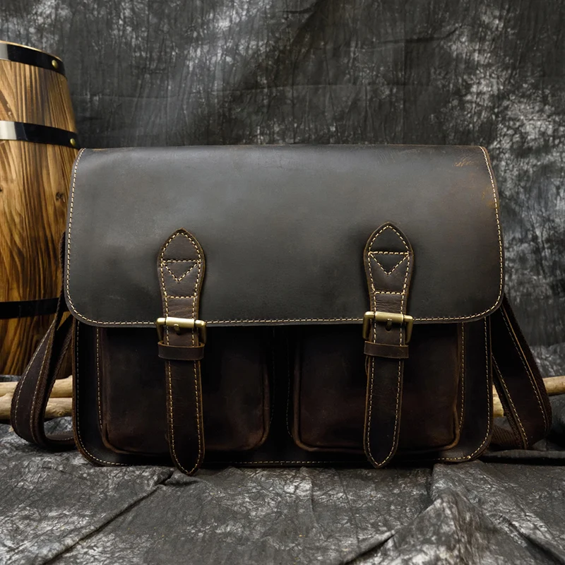 Classic Design Leather Shoulder Bag Vintage Crossbody Bag Men Male Boy School Bag Hot Selling Sling Bag For A4 Books