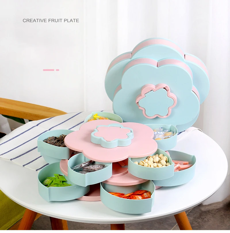 

Petal Rotating Fruit Box Double Creative Candy Tray Storage Division Home Living Room Dried Fruit New Year Snacks Box