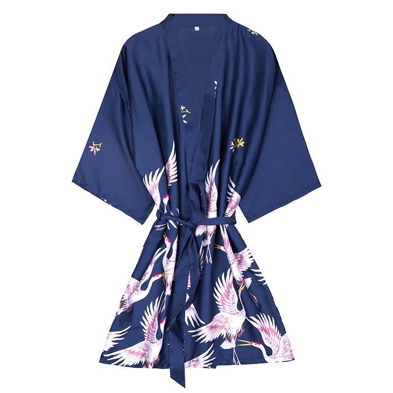 

Silk Crane Pajamas Summer Half Sleeve Bridal Gown Plus Size Home Nightgown Bathrobe Sleepwear Set Women's Shorts Female