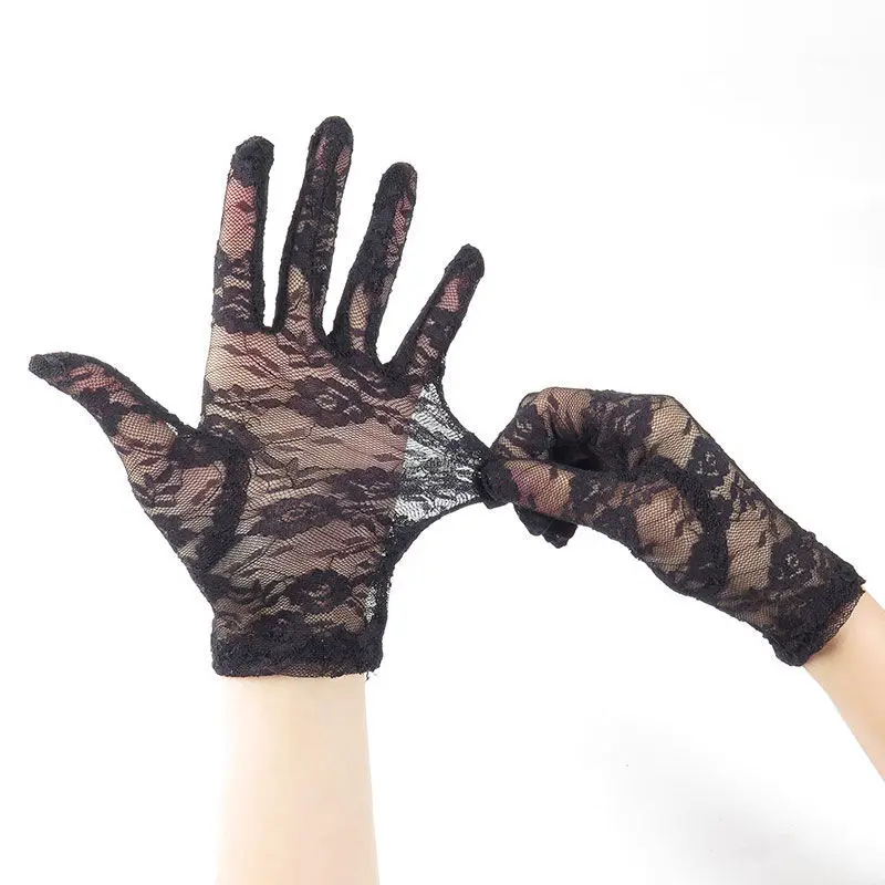 

Женские солнцезащитные перчатки с пятью пальцами, тонкие короткие кружевные летние перчатки для верховой езды с УФ-защитой