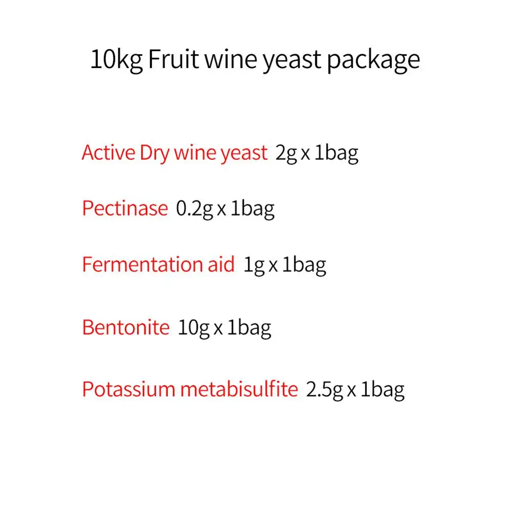 10kg Fruit wine 10 кг mead набор мука пехтиназа ферментация помощь белые винные дрожжи бентонит калий метабисульфит виноделия аксессуары дрожжи - Цвет: 10kg Fruit wine