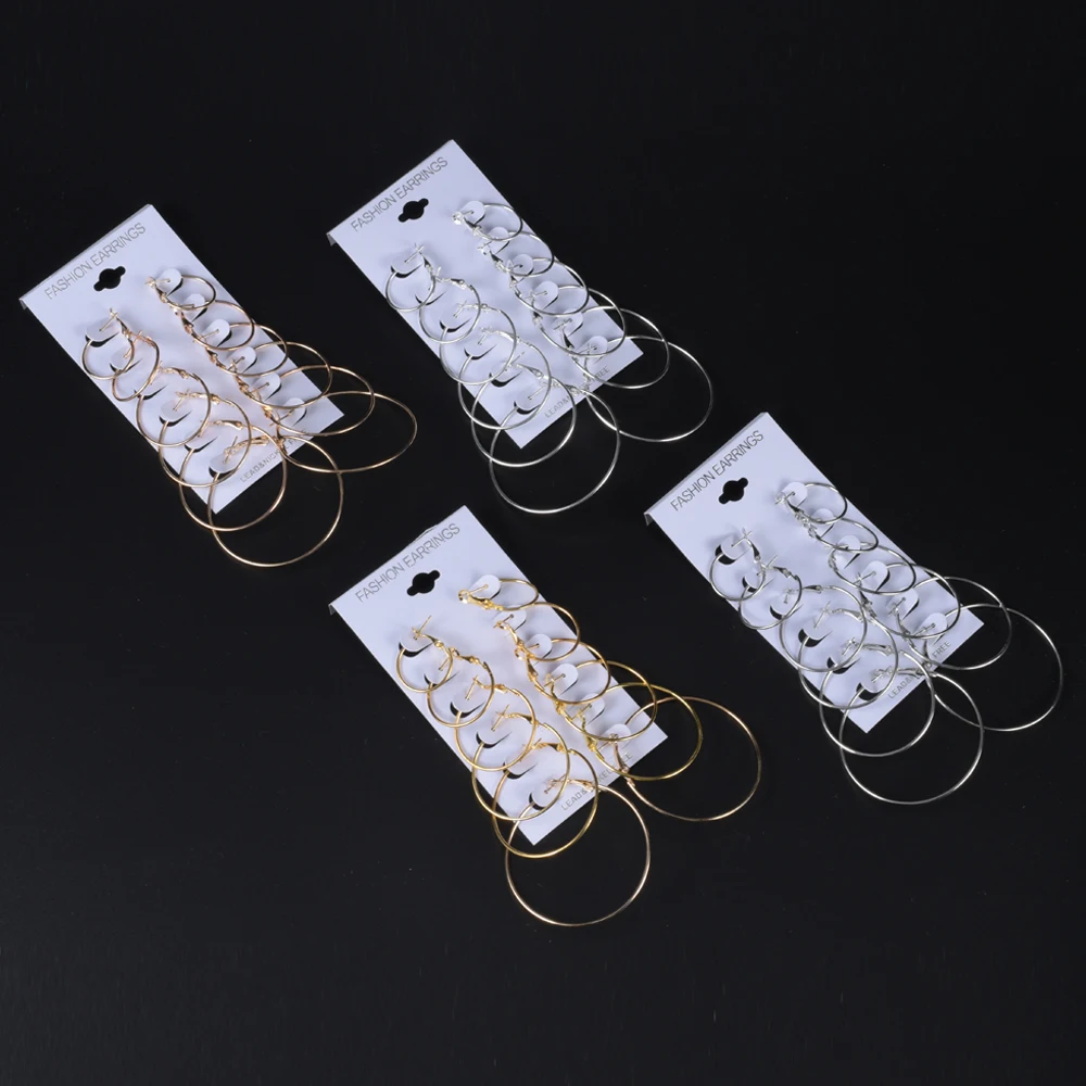 Женские гладкие круглые серьги кольца простые вечерние 6 пар/комплект 20 70