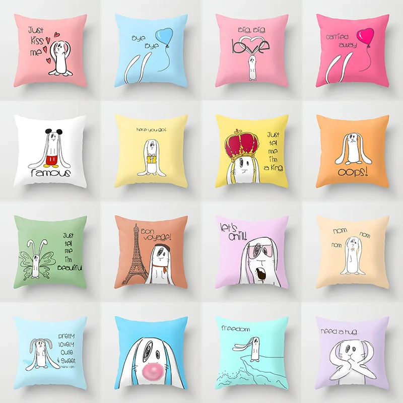 

Super Hot Naughty Rabbit Cartoon Pillowcase Cute Funny Bunny Cushions Cover Kids Room Modern Decorative Sofa Throw Pillows Cover