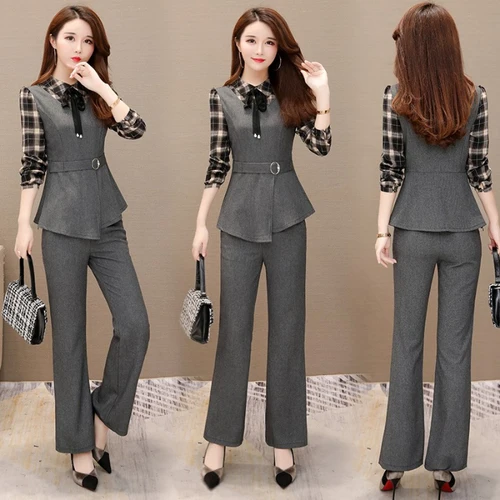 Свободные клетчатые лоскутные модные женские комплекты одежды повседневная