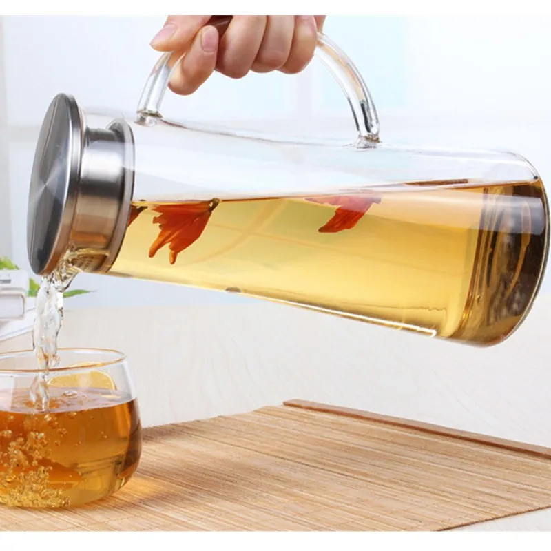 

1500ML Glass Kettle Two-way Outlet Water Jug Stainless Steel Strainer Juice Flower Tea Pot Jug Heat Resistant Transparent Kettle