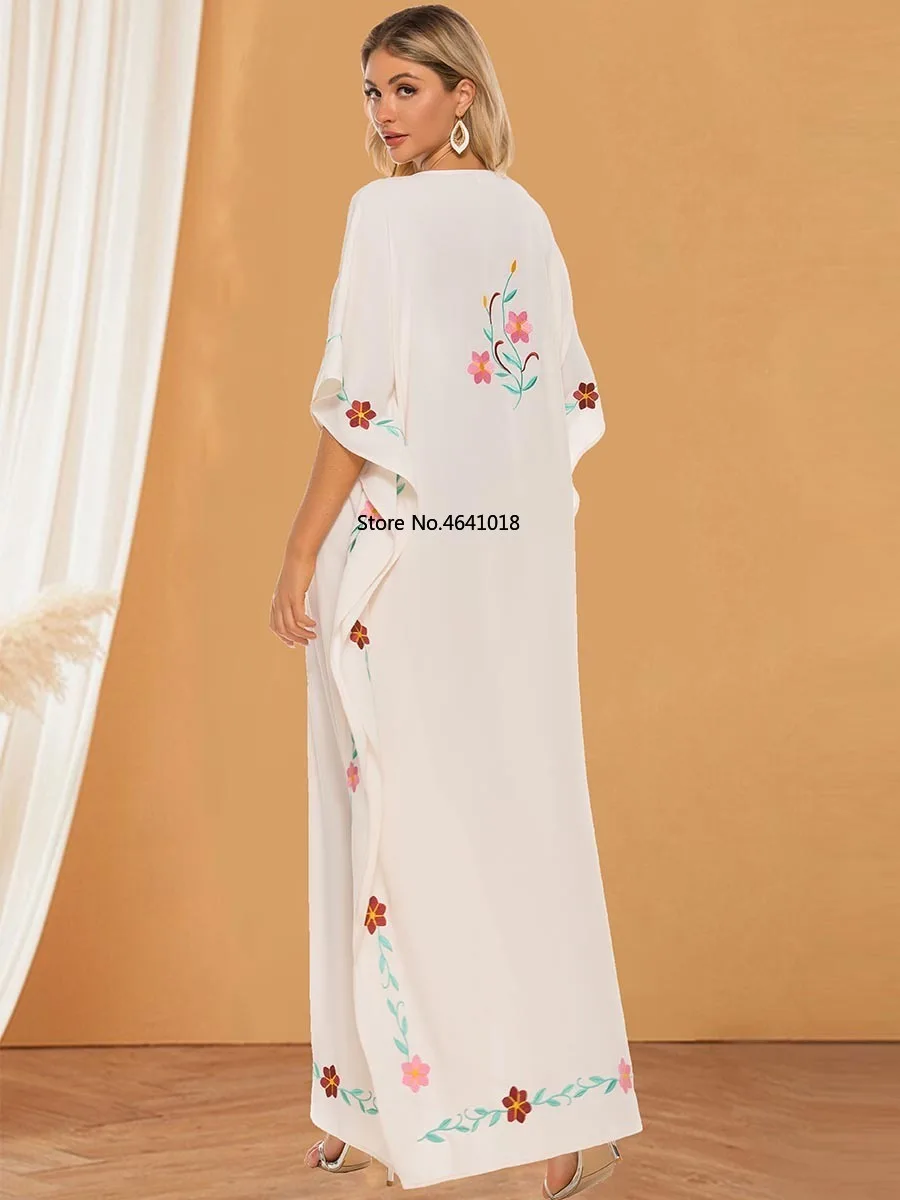 Vestidos Для женщин цветочной вышивкой с рукавом летучая мышь в богемном стиле