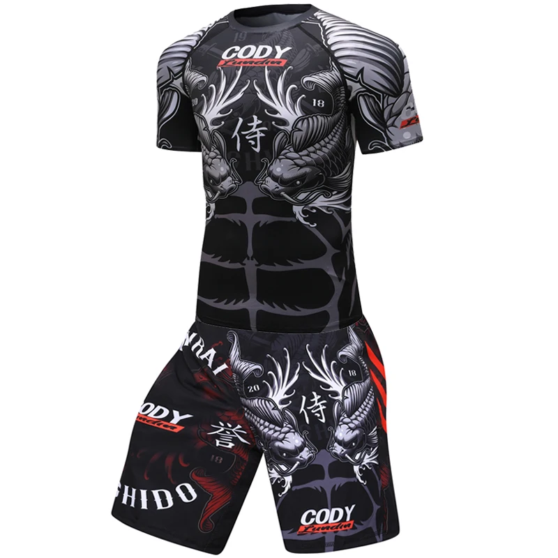 MMA Rashguard Муай Тай боксерские комплекты с сублимированным ярким принтом Карповые
