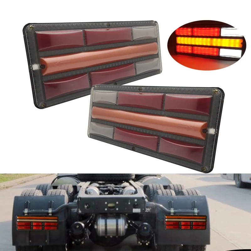 

2pcs Trailer Truck Caravan Boat Car Led Rear Stop Tail Light 24V waterproof Flow Steering brake reversing traffic fog lamp.
