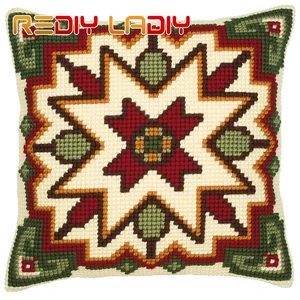 LADIY Cross Stitch Patterns Mandala Pillow Cover DMC Counted Cross-Stitch Set Seat Cushions for Sofa Home Decorative Pillow Case
