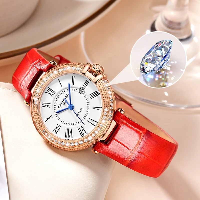 2022 New Diamond Watch for Women Japan Quartz Movement Ladies Watch Sapphire Waterproof Leather Strap Watches Luxury Brand Women