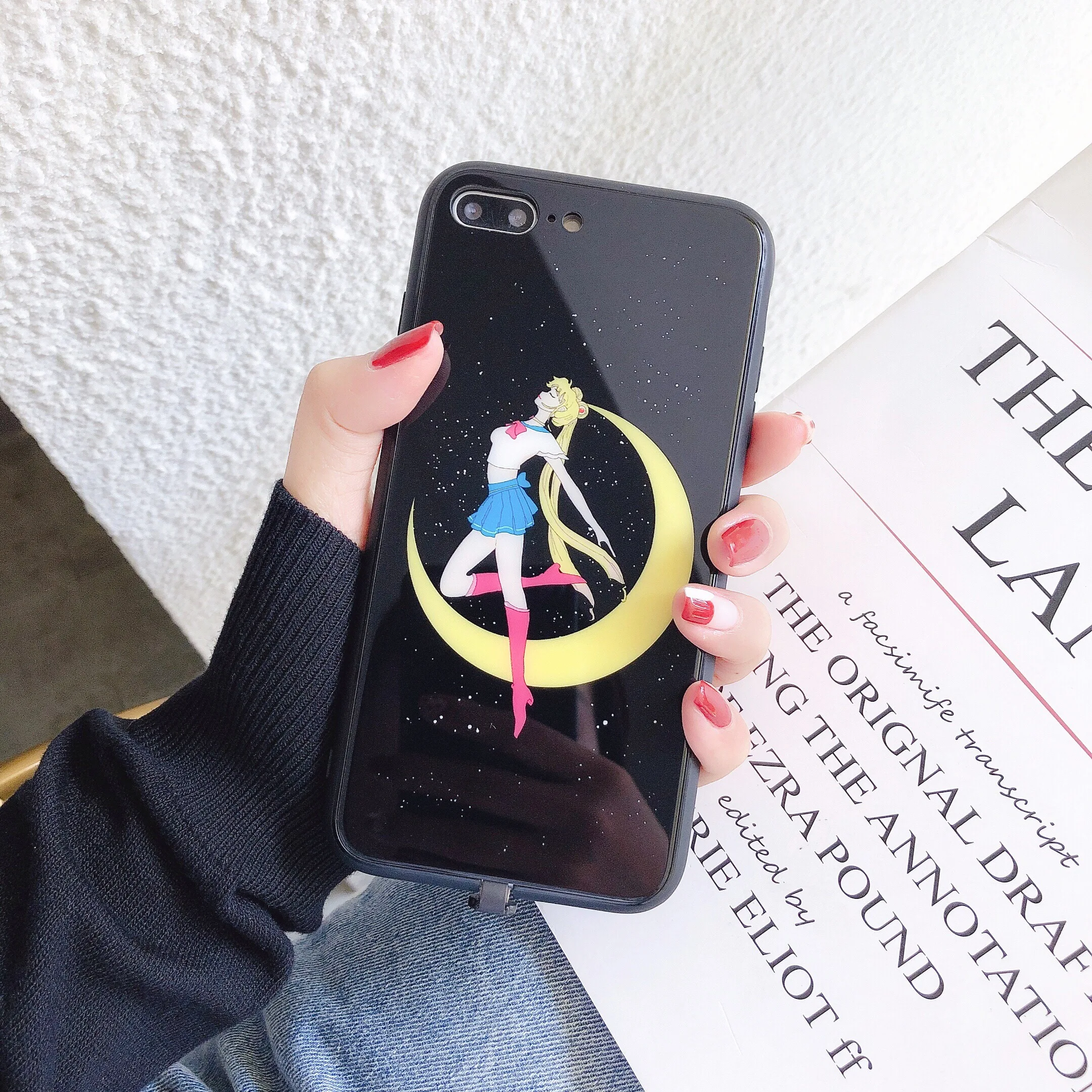 Sailor Moon glass Phone Чехол для iPhone 7 8 6 6s Plus X Flash Light Up напоминание входящий вызов Чехлы Голосовое управление и семь цветов - Цвет: 2