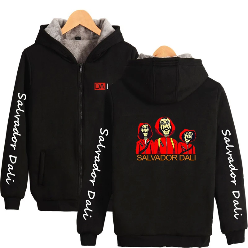 

Money Heist The House of Paper Salvador Dali Hoodie Winter Men Women Zipper Hoodies Jackets Long Sleeve Homme Hooded Sweatshirts