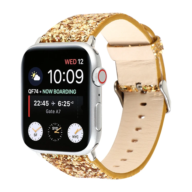 Ремешок из блестящей кожи для apple watch band 44 мм 40 iWatch Series 5 4 3 2 сменный Браслет умных