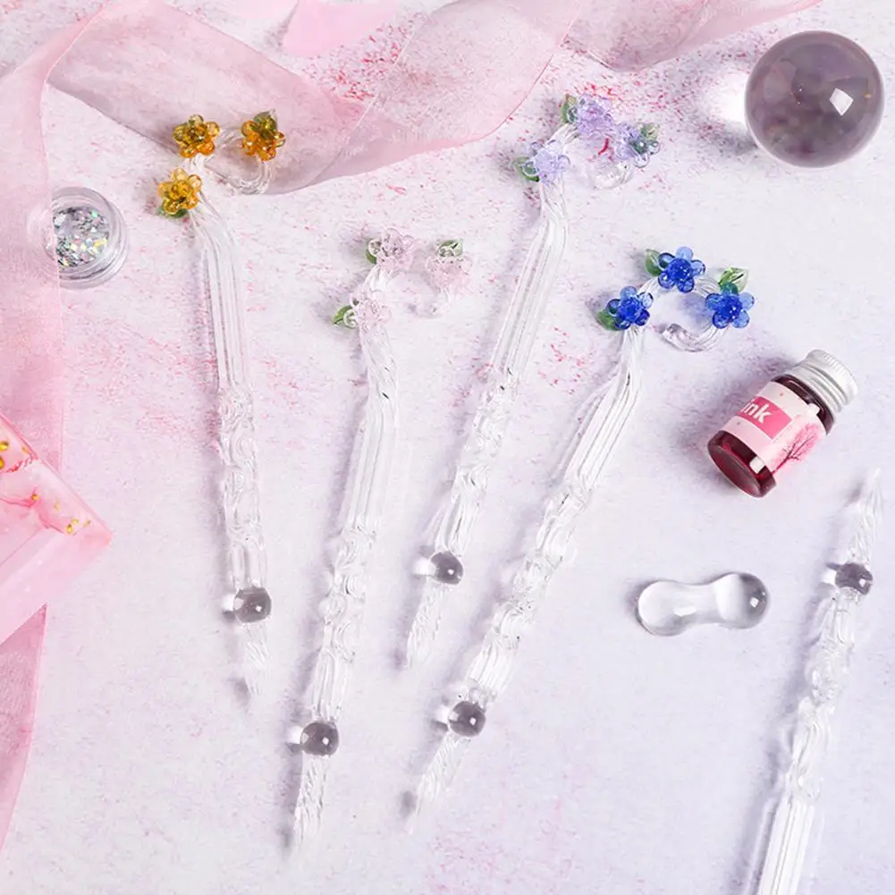 Juego de bol&iacute;grafos de escritura multicolor respetuosos con el medio ambiente, pluma de cristal para escribir, f&aacute;cil de usar, dise&ntilde;o de flores, para regalo para estudiantes, 1 Juego-2