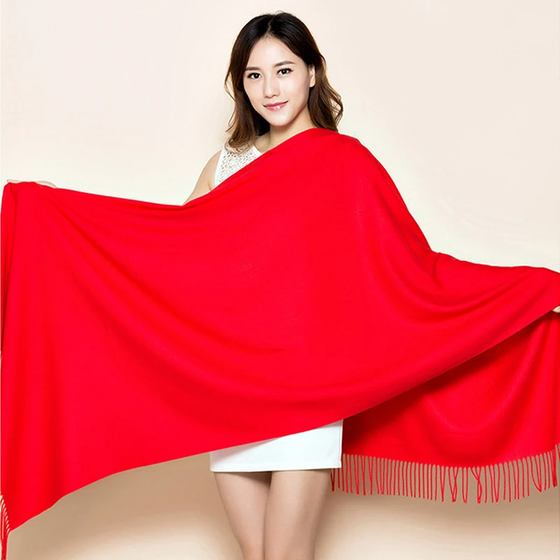 Модный зимний теплый однотонный шарф для женщин толстый шерстяной палантин