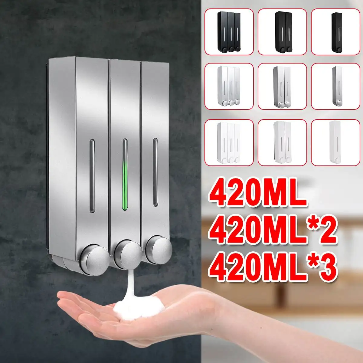 

420ML Wall Mounted Bathroom Soap Dispenser Liquid Soap Dispenser Washing Lotion Hand Shampoo Body Shower Detergent