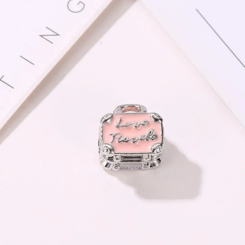 Свежий стиль розовый цвет эмаль резная сумка с надписью бусины амулеты подходят