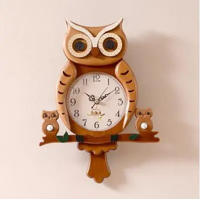 

Creative Cute Children's Bedroom Cartoon Owl Clock Simple Personality Wooden Wall Clock Living Room Bedroom Decoration Home