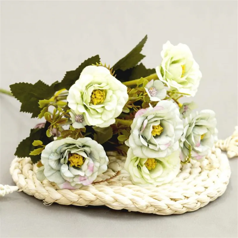 

10Pcs Fake Yellow Core Rose (6 stems/bunch) 12.6"Length Simulation Autumn Roses for Wedding Home Decorative Artificial Flowers