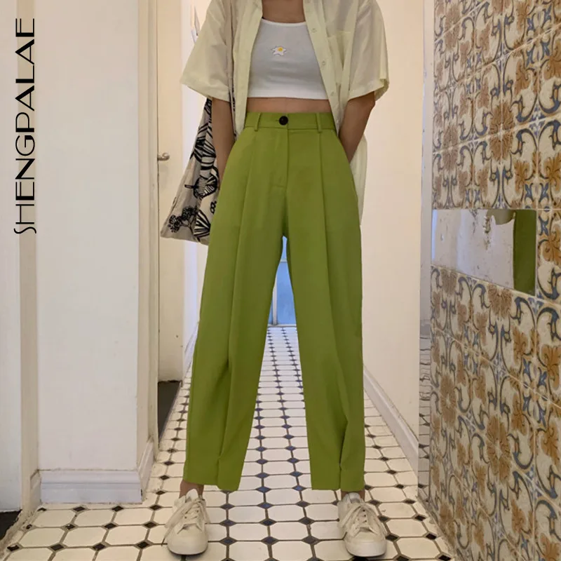 Женские тонкие широкие брюки SHENGPALAE повседневные свободные однотонные до