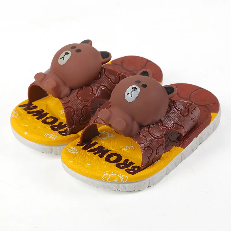 Модные милые детские тапочки для мальчиков и девочек с мультяшным медведем