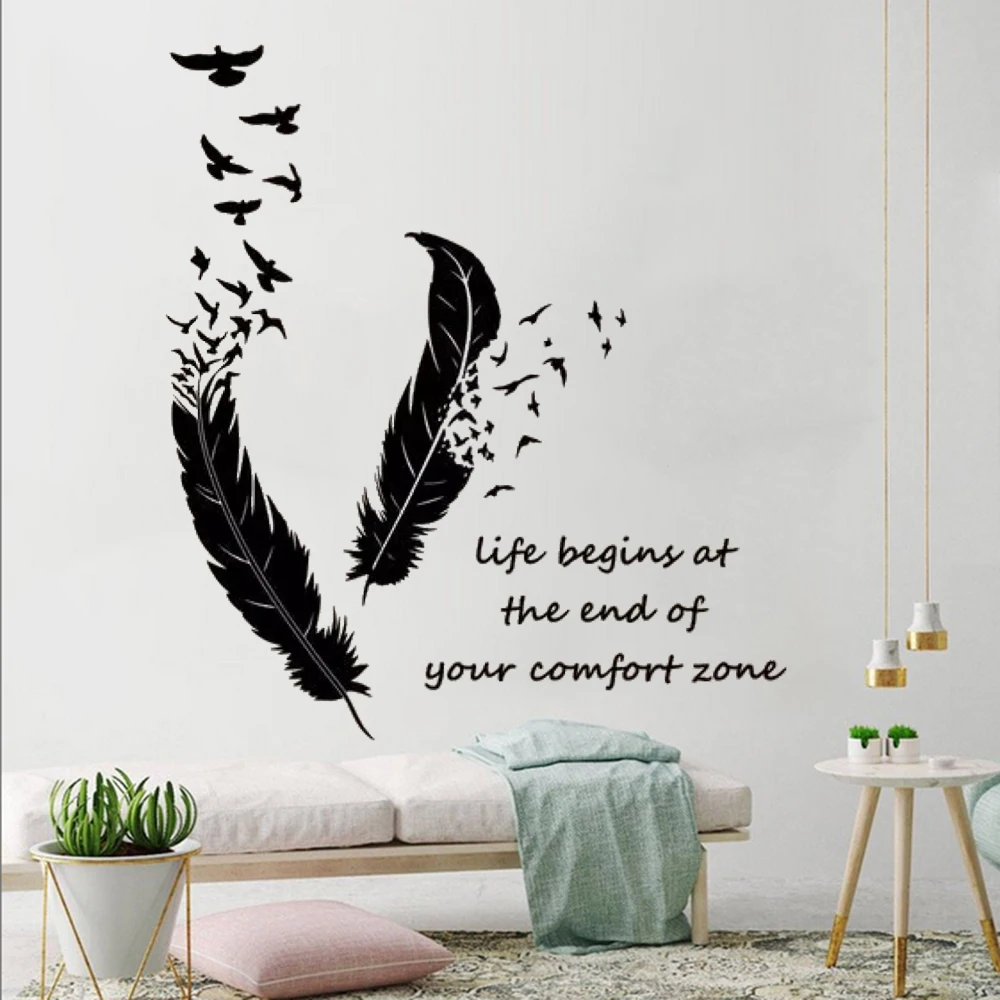 

Feathers Turning Into Birds Wall Stickers Vinyl Mural Home Decor Livingroom Bedroom Decoration Poster Life Begins Decals DW21333