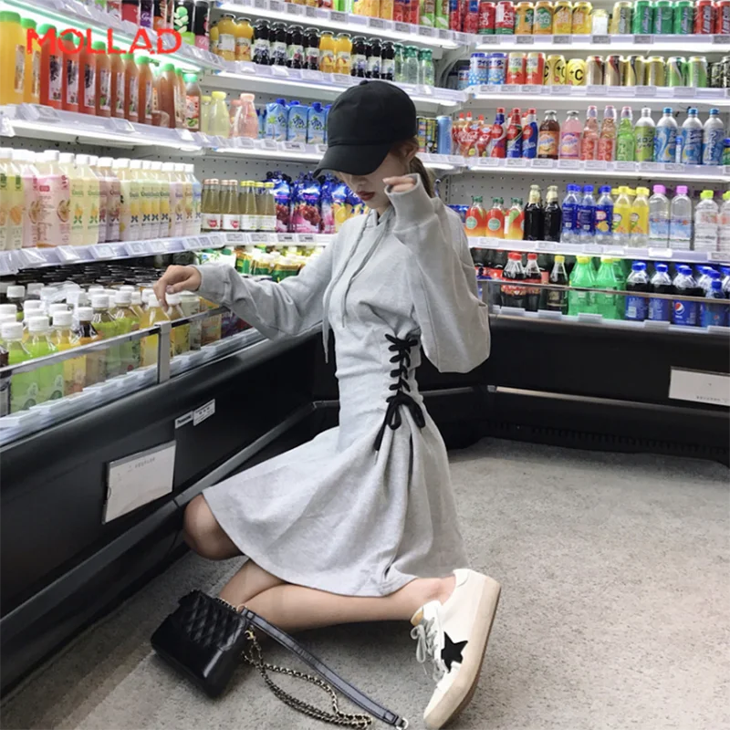 Осеннее женское модное облегающее платье MOLLAD с бантом на талии свитшот капюшоном