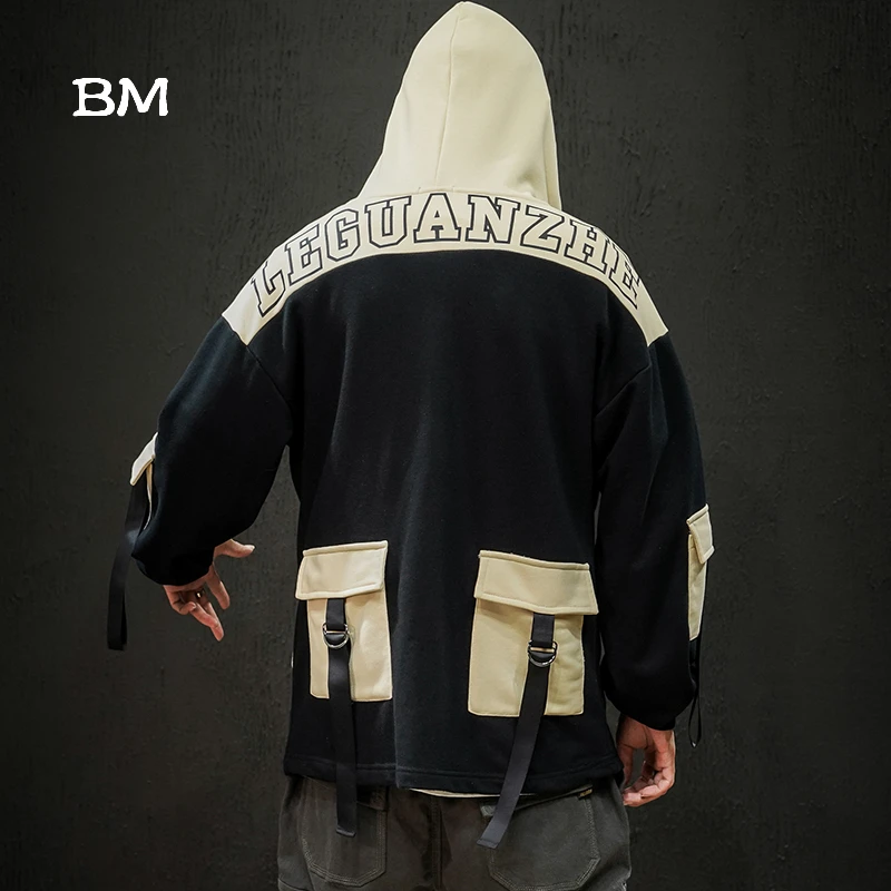 Толстовки в стиле хип хоп Мужская модная одежда Корейском с карманами techwear