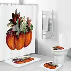 Дизайнерская Водонепроницаемая занавеска для душа с изображением тыквы на День Благодарения, комплект занавески для ванной комнаты и ковров