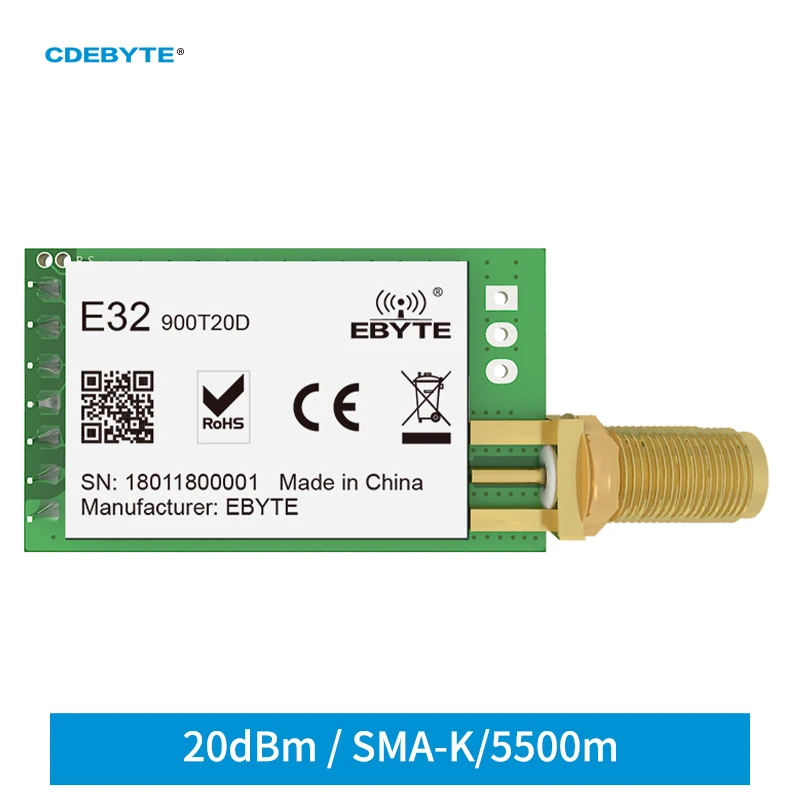 

SX1276 Wireless Module LoRa Spread Spectrum 20dBm 900MHz CDEBYTE E32-900T20D UART DIP 5.5km SMA-K DIY Integrated Circuits IoT