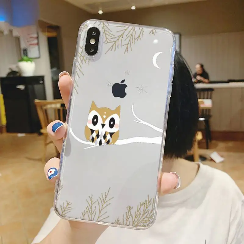 

Cute Owl Hearts Lover Christmas Phone Case Transparent soft For iphone 5 6 7 8 11 12 s c se plus mini x xs xr pro max shell