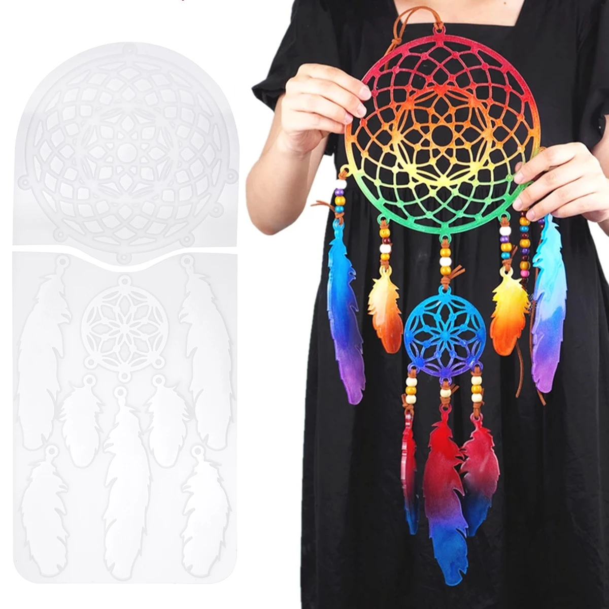 

Силиконовые формы «Ловец снов», настенная подвеска «сделай сам», искусство, подвеска в виде пера, инструмент для аксессуаров из смолы, домаш...