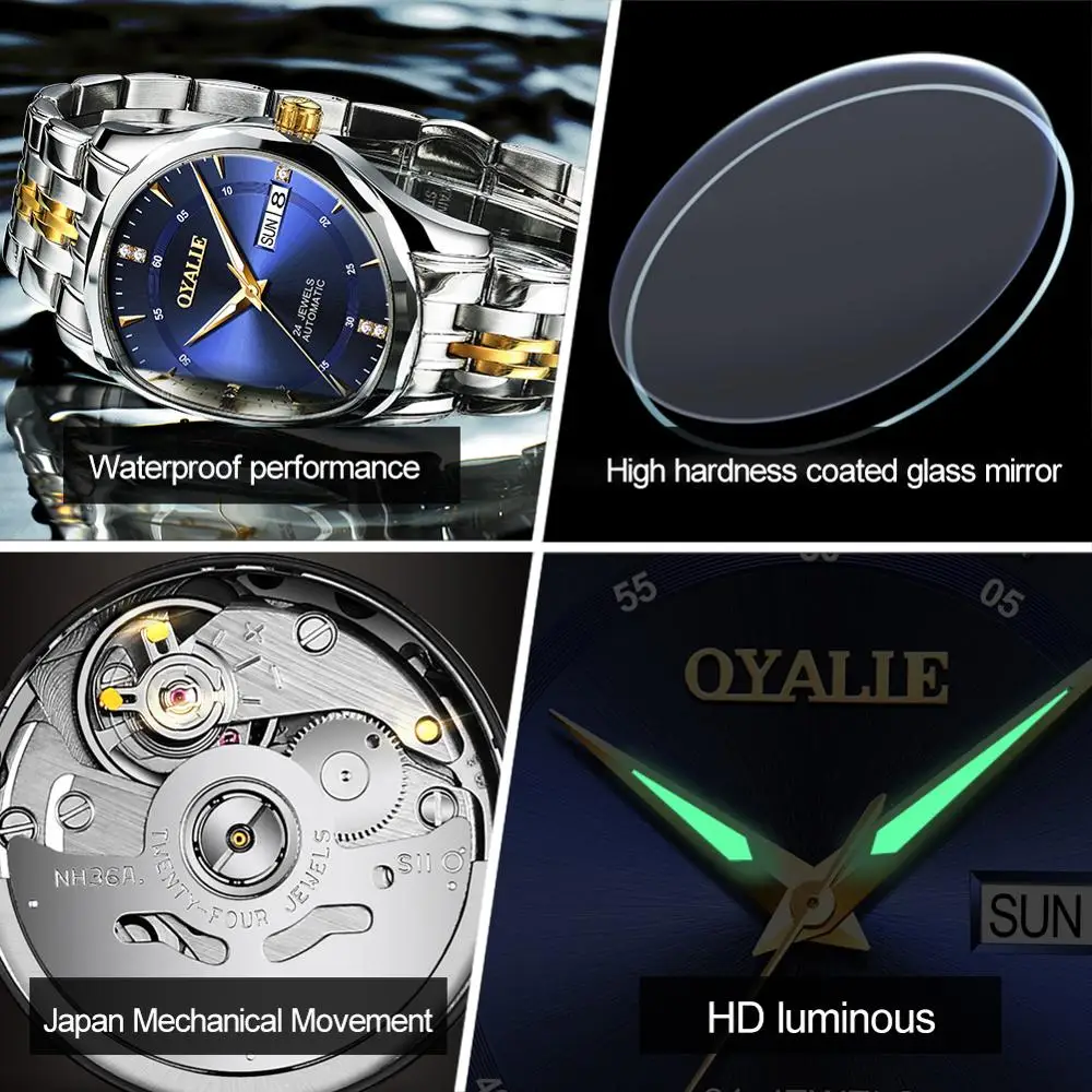 

Couple automatic mechanical wristwatch top brand luxury business watch tungsten steel watchband waterproof Fashion lover's watch