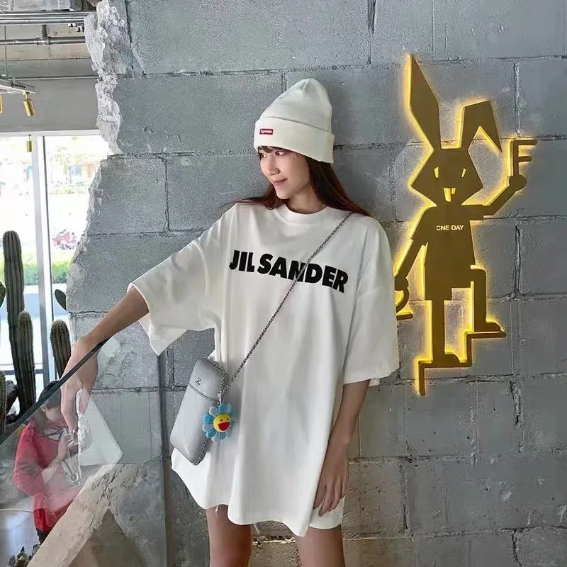 

2021 Correct version Jil minimalist style loose sander letter print hip hop Tshirt men's T-shirt Street loose oversize Tops Tee