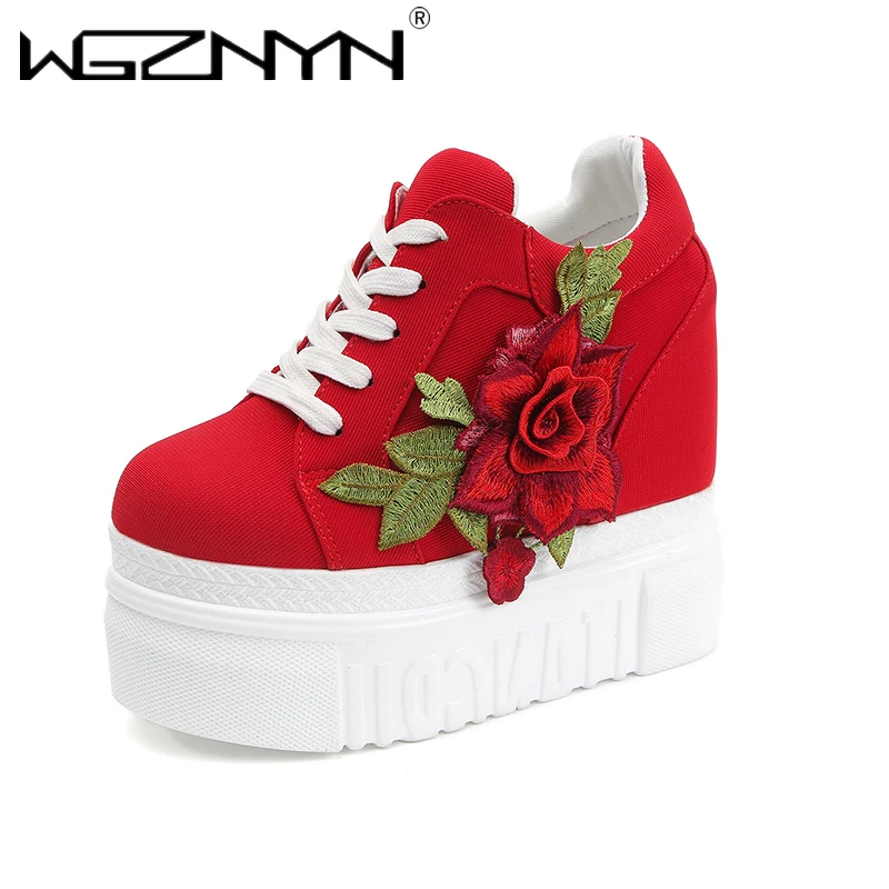 WGZNYN 2020 Women 12CM High Heels Casual Shoes Wedges Platform Women Shoes Chaussure Summer Height Increasing White Pumps images - 6