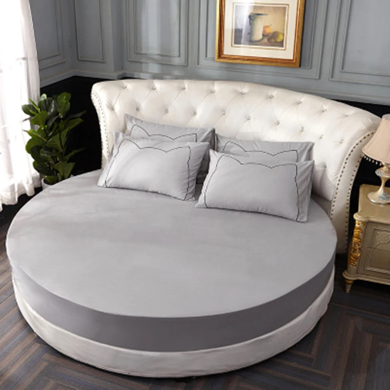 

Round Bedding Fitted Sheet With Elastic Band Hotel Pure Color Mattress Cover Queen Size Bedspread Diameter 200-220cm Home Decor