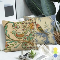 decorative pillows for sofa oil painting bird flowers vintage pillowcase fauxlinen car cushion cover home decor throw pillows
