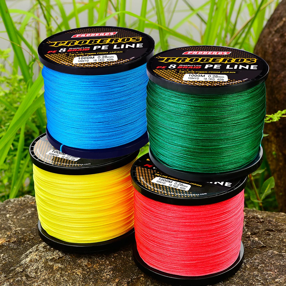 Proberos Fishline 8 stands 300M&500M&1000M&2000 Fishing Line Red/Green/Grey/Yellow/Blue 8 Weaves Braided Line 20LB-300LB PE Line
