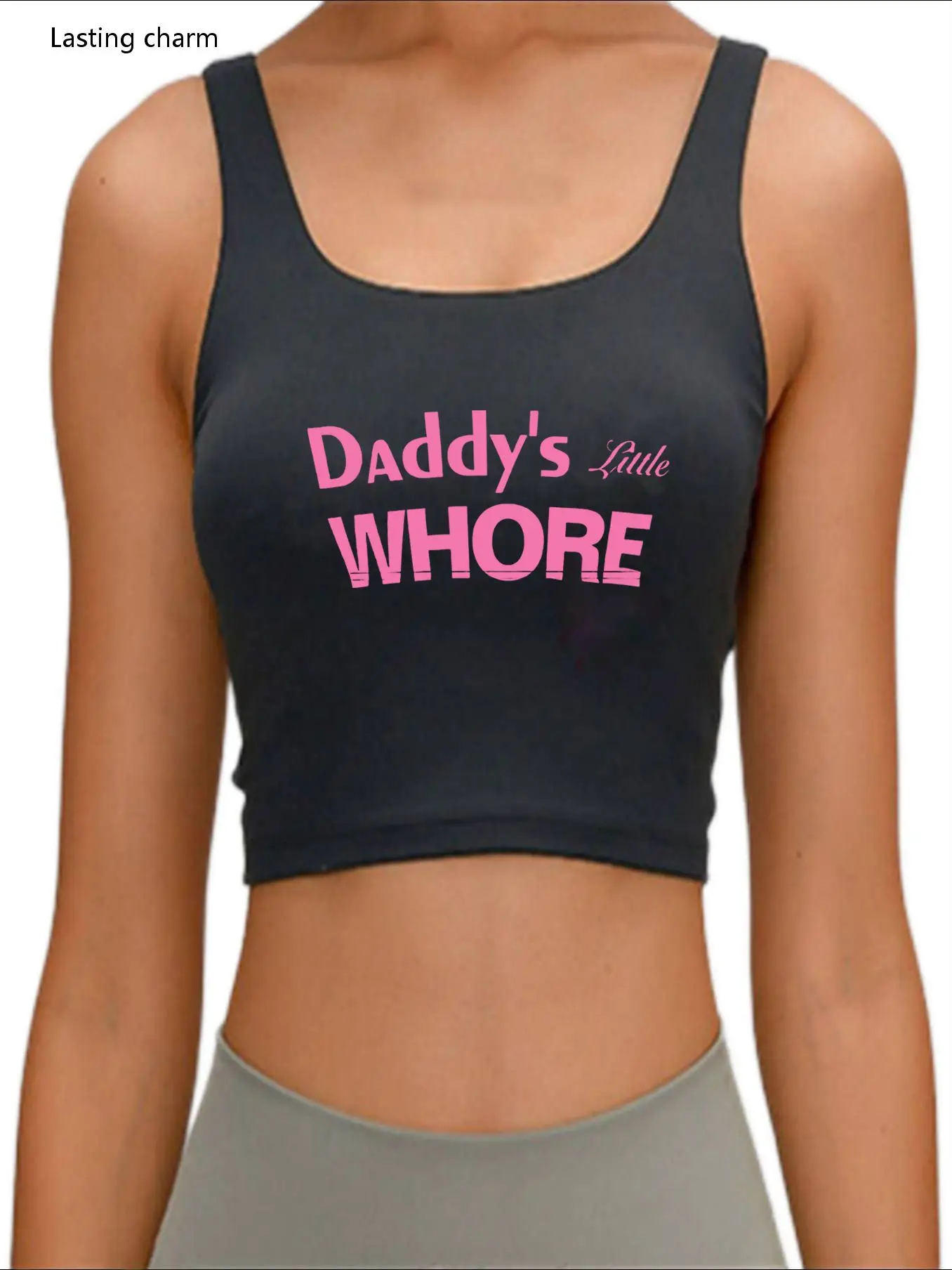 

Daddy's Little Whore Crop Top Adult Humor Fun Flirty Harajuku Print Sports Tank Top Girl's Crop Tee