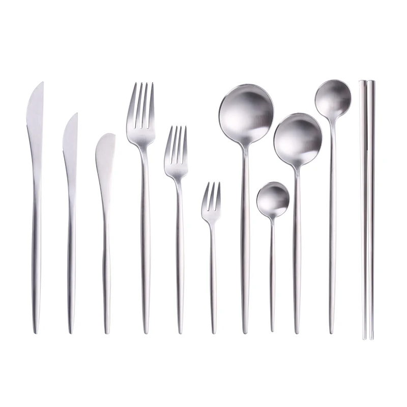 

Silverware Matte Tableware Set 304Stainless Steel Cutlery Set Tableware Fork Fruit Spoon Butter Knife Chopsticks Dinnerware Sets