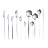 silverware matte tableware set 304stainless steel cutlery set tableware fork fruit spoon butter knife chopsticks dinnerware sets