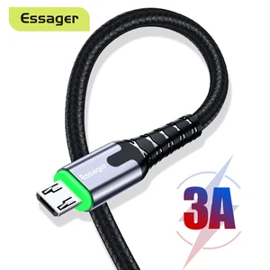 Кабель Essager Micro USB со светодиодной подсветкой, для Xiaomi, Samsung, Android, 3 А, для быстрой зарядки и передачи данных, кабель мобильный телефон, 2 м, 3 м